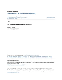Studies on the Rodents of Montana