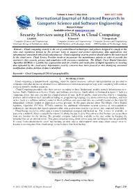 Security Services Using ECDSA in Cloud Computing