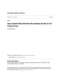 Upper Canada's Black Defenders? Re-Evaluating the War of 1812