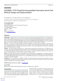 ISO/IEEE 11073 Treadmill Interoperability Framework and Its Test Method: Design and Implementation