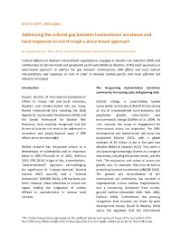 Addressing the Cultural Gap Between Humanitarian Assistance and Local Responses to Risk Through a Place-Based Approach
