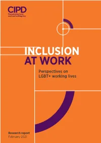 Report: Inclusion at Work: Perspectives on LGBT+ Working Lives