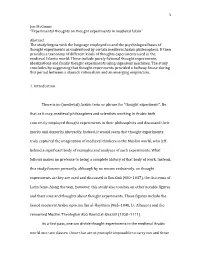 Thought Experiments in Medieval Islam”