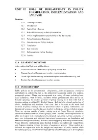 Unit 12 Role of Bureaucracy in Policy Formulation