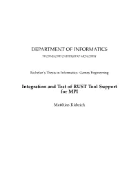 DEPARTMENT of INFORMATICS Integration and Test of RUST Tool