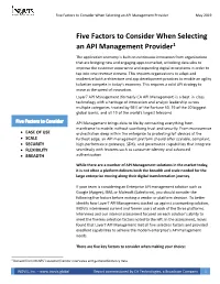 Five Factors to Consider When Selecting an API Management Provider May 2019