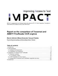 Report on the Comparison of Tesseract and ABBYY Finereader OCR Engines