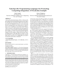Task-Specific Programming Languages for Promoting Computing Integration: a Precalculus Example