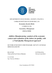 Additive Manufacturing: Analysis of the Economic Context and Evaluation of the Indoor Air Quality, with a Total Quality Management Approach