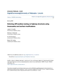 Deterring Cliff-Swallow Nesting on Highway Structures Using Bioacoustics and Surface Modifications