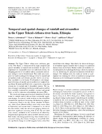 Temporal and Spatial Changes of Rainfall and Streamflow in the Upper Tekez¯E–Atbara River Basin, Ethiopia