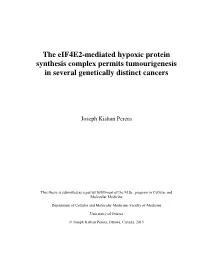 The Eif4e2-Mediated Hypoxic Protein Synthesis Complex Permits Tumourigenesis in Several Genetically Distinct Cancers