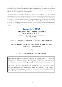 Update of Global Medium Term Note Programme Proposed Issue of Notes Under the Global Medium Term Note Programme and Extract of F