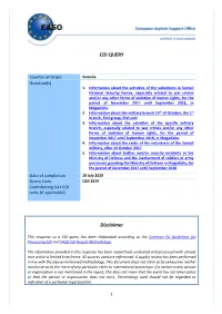 COI QUERY Disclaimer
