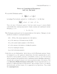 Cosmological Parameters AST 541, Fall 2018