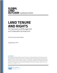 LAND TENURE and RIGHTS for Improved Land Management and Sustainable Development