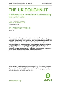 The UK Doughnut: a Framework for Environmental Sustainability and Social Justice Figure 1: SRC Planetary Boundaries