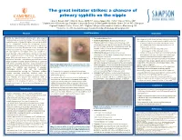 A Chancre of Primary Syphilis on the Nipple