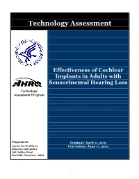 Effectiveness of Cochlear Implants in Adults with Sensorineural Hearing Loss