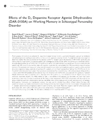 Effects of the D1 Dopamine Receptor Agonist Dihydrexidine (DAR-0100A) on Working Memory in Schizotypal Personality Disorder