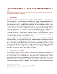 Legislative Framework to Combat Public Health Emergencies in India