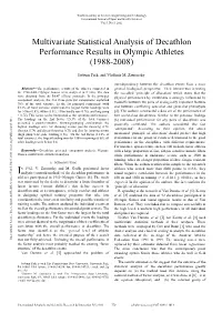 Multivariate Statistical Analysis of Decathlon Performance Results in Olympic Athletes (1988-2008)