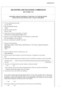 Securities and Exchange Commission Sec Form 17-Q