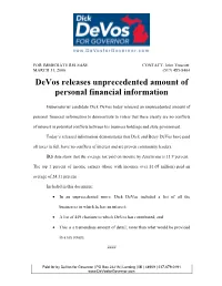 Devos Releases Unprecedented Amount of Personal Financial Information