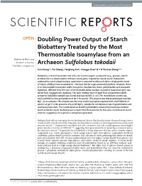 Doubling Power Output of Starch Biobattery Treated by the Most Thermostable Isoamylase from an Archaeon Sulfolobus Tokodaii