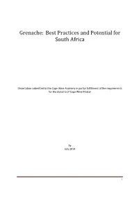Grenache: Best Practices and Potential for South Africa