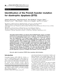 Identification of the Finnish Founder Mutation for Diastrophic Dysplasia