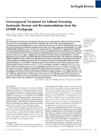 In-Depth Review Extracorporeal Treatment for Lithium Poisoning