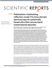 Polarization-Maintaining Reflection-Mode Thz Time-Domain Spectroscopy of a Polyimide Based Ultra-Thin Narrow-Band Metamaterial A