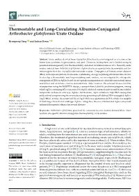 Thermostable and Long-Circulating Albumin-Conjugated Arthrobacter Globiformis Urate Oxidase