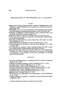 200 Bibliography of the Writings of C.J. Ducasse*