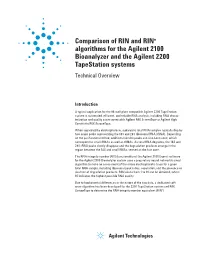 Comparison of RIN and Rine Algorithms for the Agilent 2100 Bioanalyzer and the Agilent 2200 Tapestation Systems Technical Overview