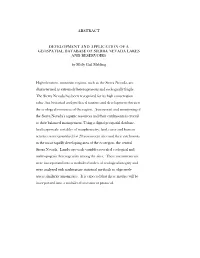 Development and Application of a Geospatial Database of Sierra Nevada Lakes and Reservoirs