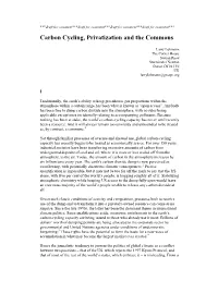 Carbon Cycling, Privatization and the Commons