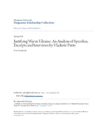 Justifying War in Ukraine: an Analysis of Speeches, Excerpts and Interviews by Vladimir Putin Irene Goudimiak