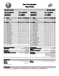 New York Islanders Game Notes