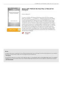 PDF ~ How to Self-Publish the Easy Way: a Manual for Everyone