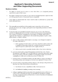 Applicant's Operating Schedule and Other Supporting Documents