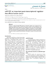 Mir-552: an Important Post-Transcriptional Regulator That Affects Human Cancer Yuhao Zou, Xin Zhao, Yin Li, Shiwei Duan