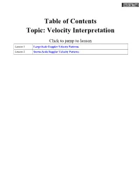 Table of Contents Topic: Velocity Interpretation