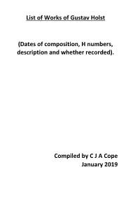 Compiled by CJA Cope January 2019 List of Works Of