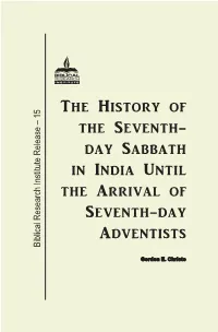 Day Sabbath in India Until the Arrival of Seventh-Day Adventists