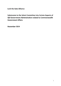 Lock the Gate Alliance Submission to the Select Committee Into Certain