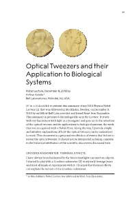 Nobel Lecture: Optical Tweezers and Their Application to Biological Systems