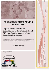 Proposed Rietkol Mining Operation