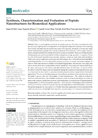 Synthesis, Characterization and Evaluation of Peptide Nanostructures for Biomedical Applications